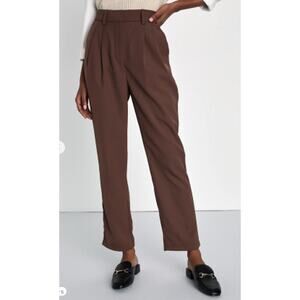 LULU'S XS Posh Promotion Brown Twill High Rise Tapered Trouser Pants NEW B172